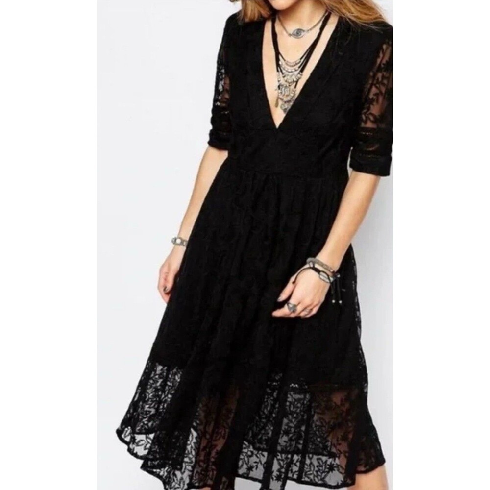 Free People Mountain Laurel Lace Crochet Midi Boho Dress Size XS Hippie Fairy